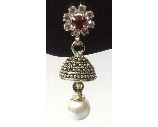TINY Silver Oxidized Earrings Jhumka Jhumki Jewelry Bollywood Drop Dangle EA196